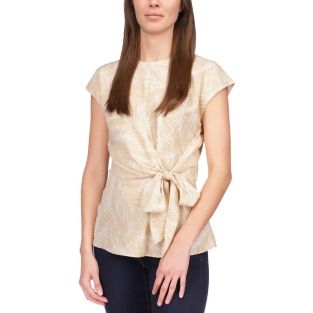 MICHAEL Michael Kors KHAKI CREW NECK CAP SLEEVE WRAP TOP SIZE XL 🌟NWT🌟